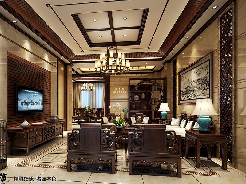 茂名市粵西明珠新中式風(fēng)格別墅裝修案例