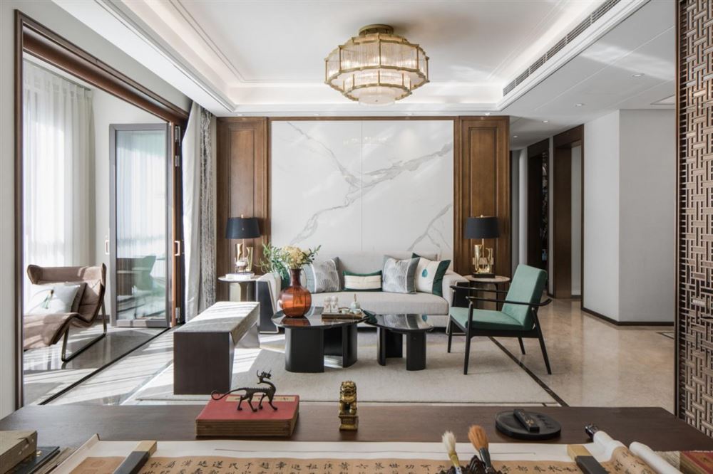 江門市華僑公館新中式風(fēng)格三居室裝修案例