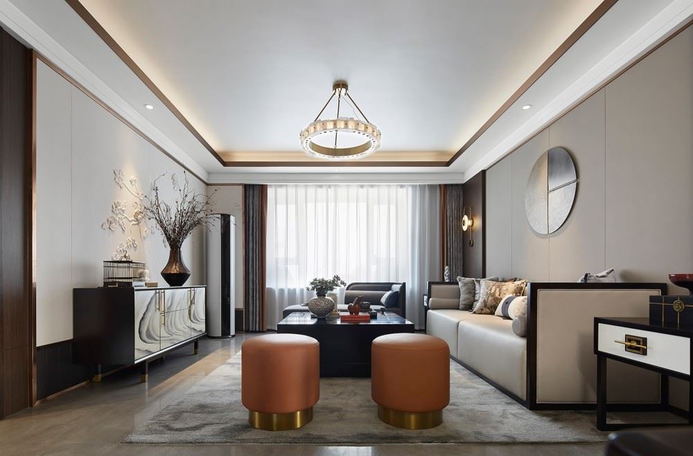 江門市奧園泉林黃金小鎮新中式風格四居室裝修案例