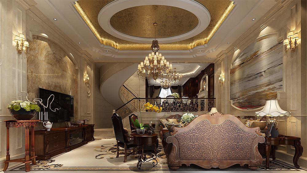 連云港市核電專家二村美式風格別墅裝修案例