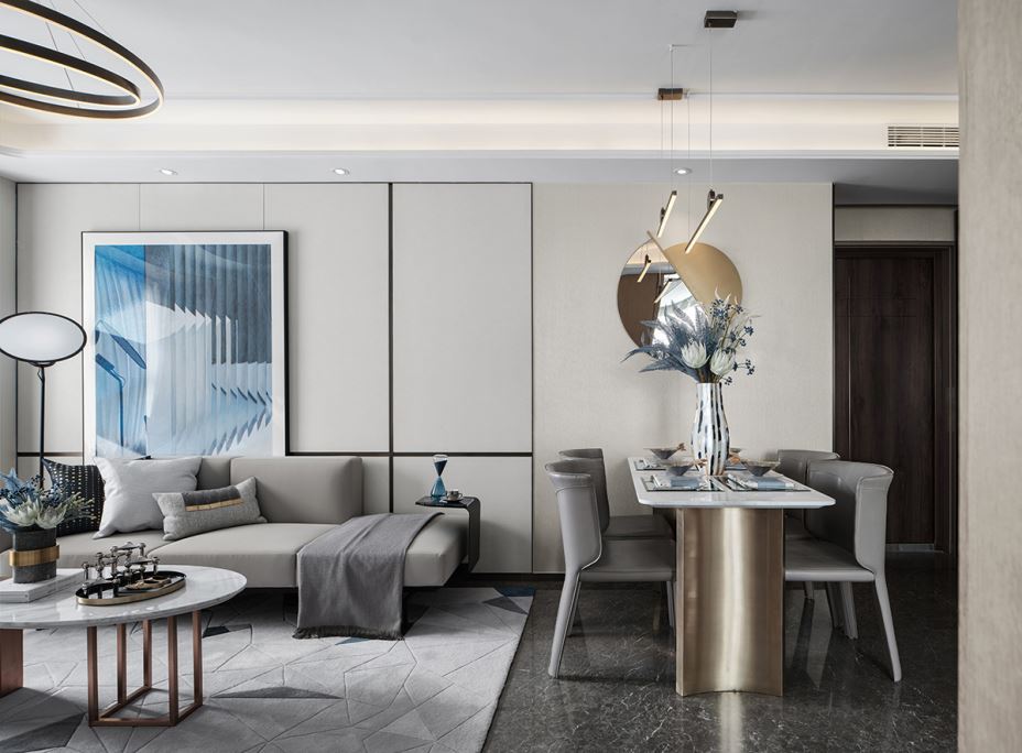 江門市方直瓏湖灣輕奢風格三居室裝修案例