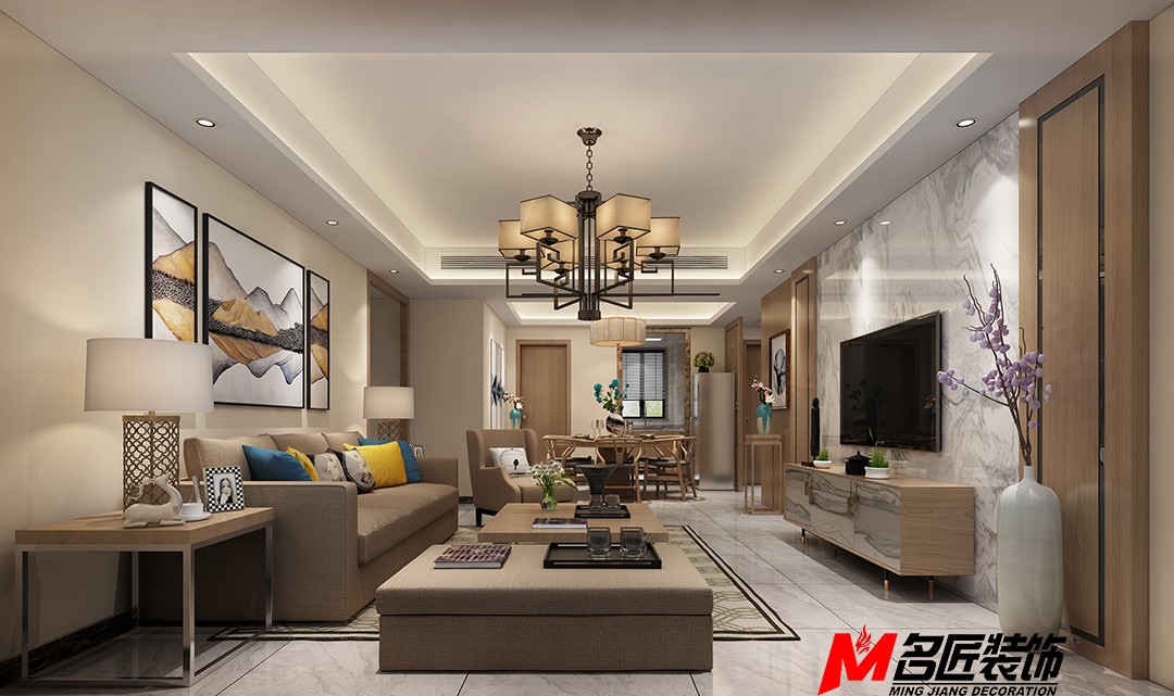 佛山市招商·悅府新中式風格三居室裝修案例