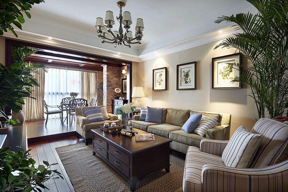 江門市陽光新城田園風格三居室裝修案例