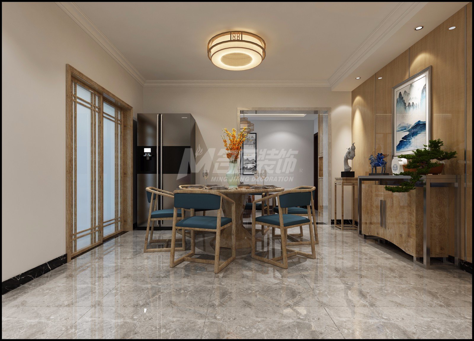 嘉興市東方甸園新中式風(fēng)格三居室裝修案例