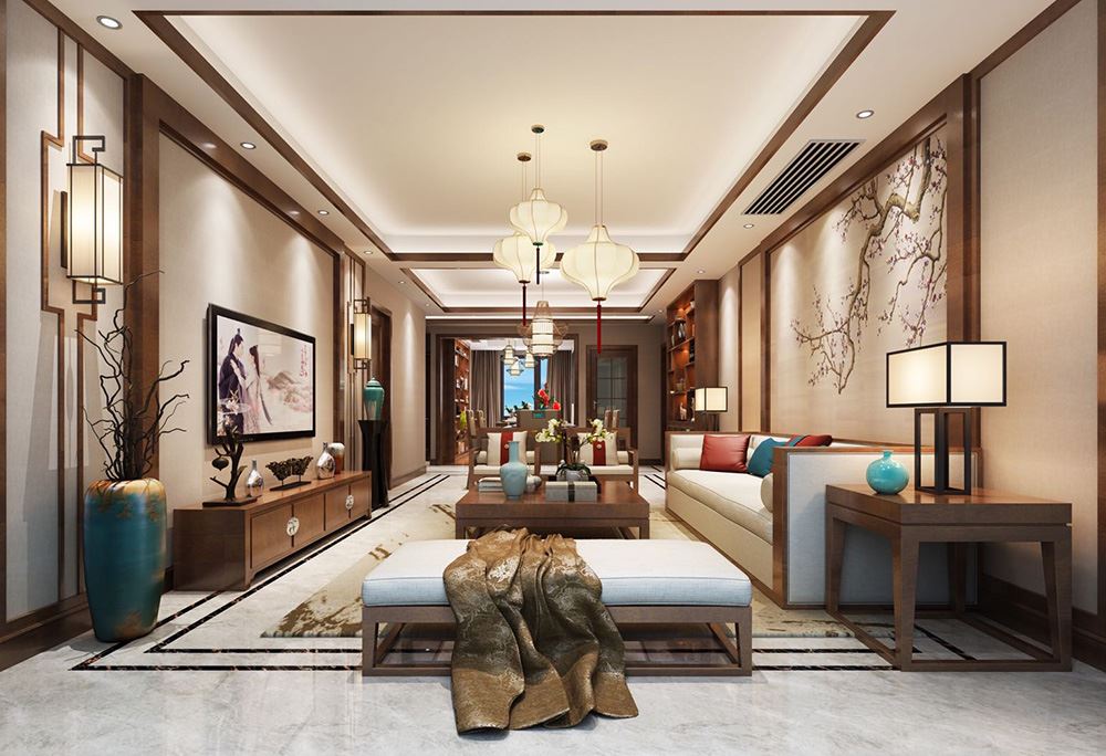 衢州市長河·瀚林綠洲新中式風格三居室裝修案例