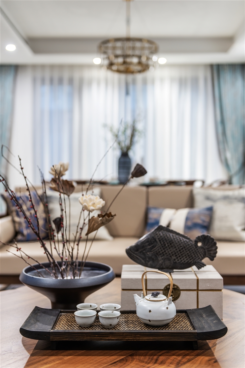 新中式風格室內家裝案例效果圖-客廳茶幾 新中式風格室內家裝案例效果圖-客廳茶幾
