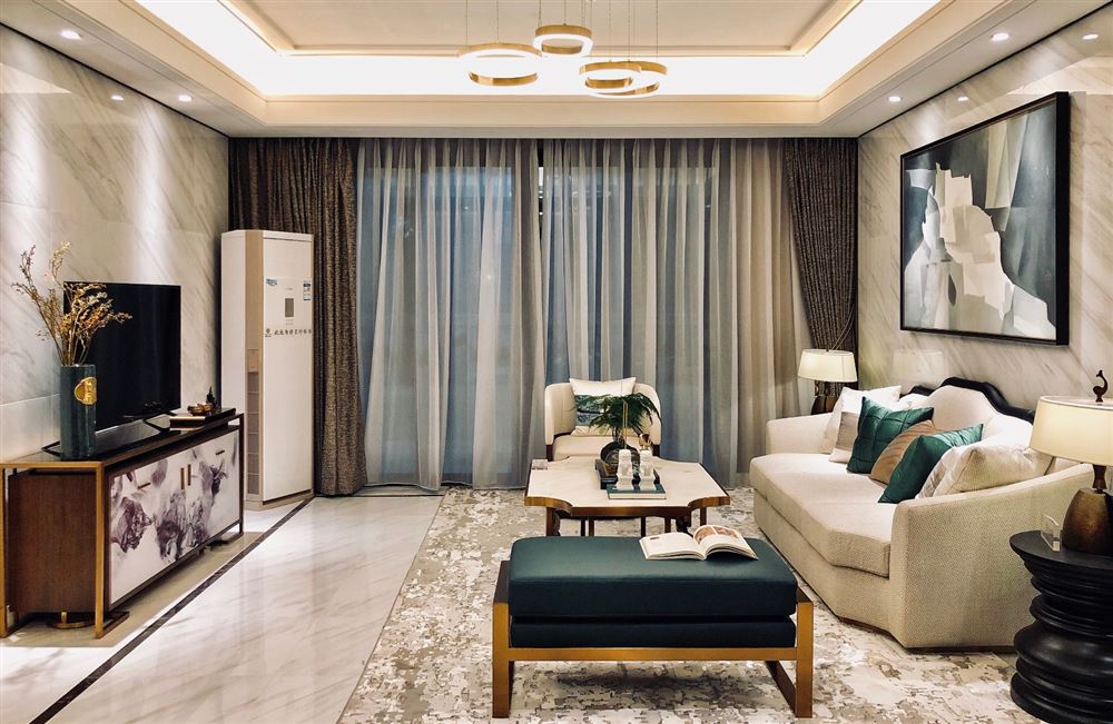 江門市奧園泉林黃金小鎮新中式風格三居室裝修案例