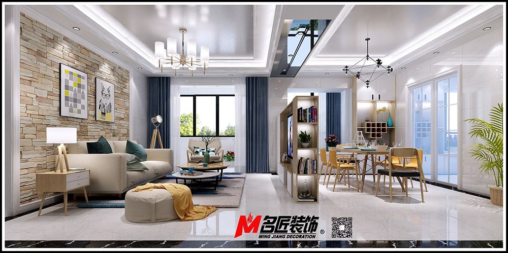 河源市恒大名都現代簡約風格三居室裝修案例