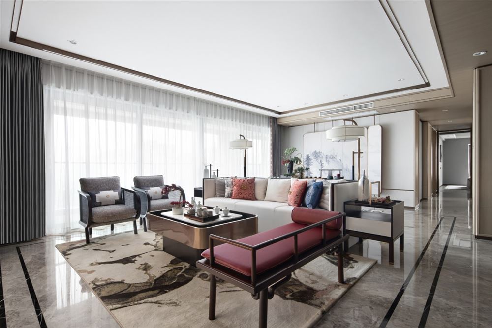 江門市東堯路住宅樓新中式風格三居室裝修案例