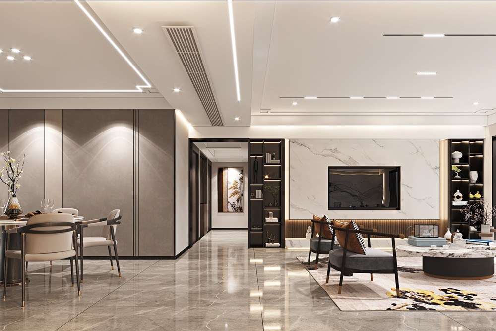 汕頭市金碧江灣新中式風(fēng)格四居室裝修案例