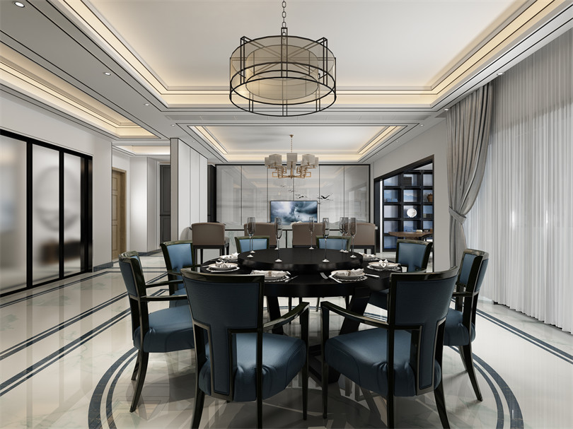 廣州市南沙灣御苑別墅新中式風格四居室裝修案例