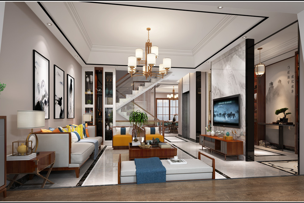 中山301平米以上新中式風格保利林語麓山室內裝修設計案例