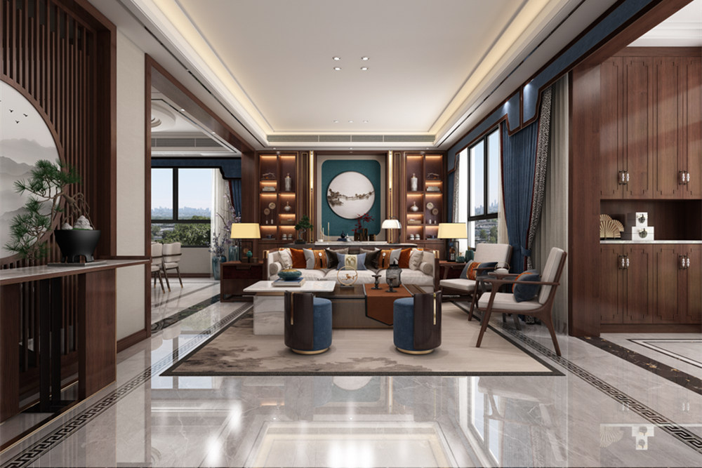 連云港市金橋家園新中式風格三居室裝修案例