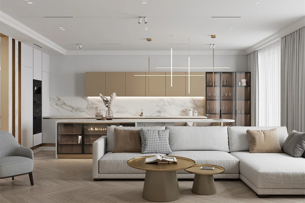 連云港市玻璃制品廠宿舍輕奢風格三居室裝修案例