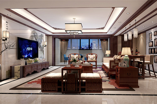 玉林市幸福里觀瀾墅新中式風(fēng)格四居室裝修案例