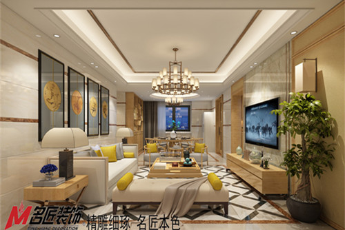 梧州市平安小區新中式風格四居室裝修案例