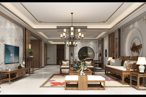 湛江市碧桂園城邦花園新中式風格三居室裝修案例