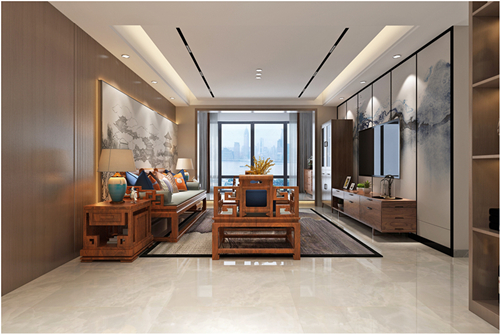 百色市城東左側(cè)地產(chǎn)開發(fā)東面3號住宅樓新中式風格三居室裝修案例