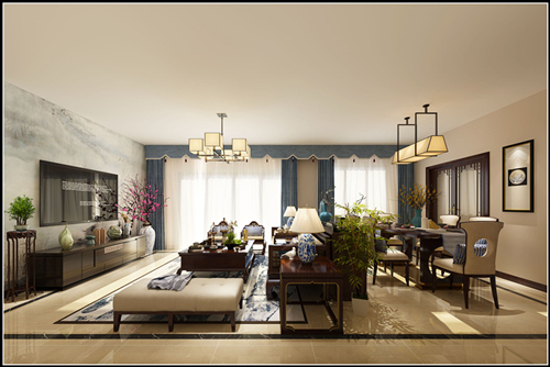 佛山市金地·中南·新城大境新中式風(fēng)格三居室裝修案例