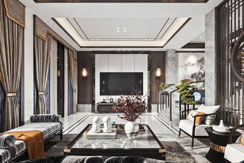 江門市恒大御景半島新中式風格別墅裝修案例