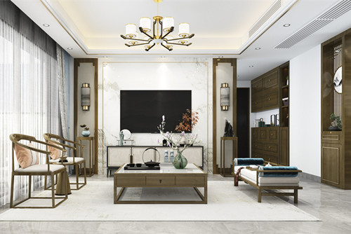 中山市遠洋繁花里新中式風格三居室裝修案例