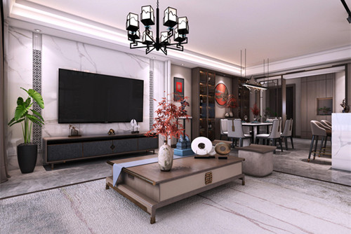 中山市二處一中商住樓新中式風(fēng)格三居室裝修案例