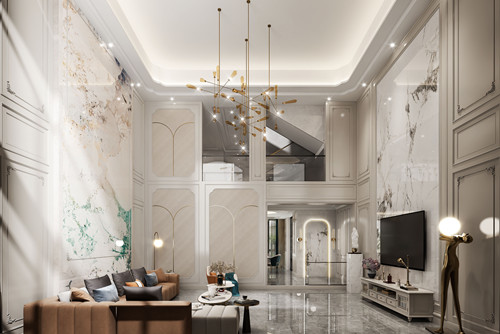 潮州市防疫站內宿舍樓小區輕奢風格別墅裝修案例