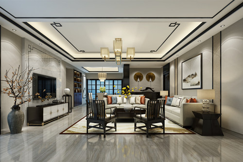 海口市紫荊花園二區新中式風格三居室裝修案例